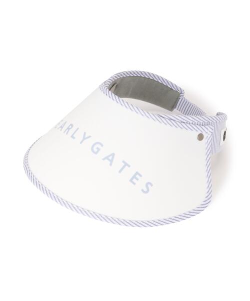 PEARLY GATES(パーリーゲイツ)の「【PEARLY GATES】サッカーストライプ柄BIGブリムVISOR(サンバイザー・レディース・ホワイト系その他/ダークインディゴブルー・FREE)」の1枚目の写真