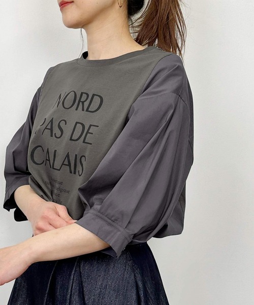 PICCIN(ピッチン)の「布帛切り替えロゴプリントプルオーバー(Tシャツ/カットソー・レディース・オフホワイト/チャコールグレー・M)」の1枚目の写真