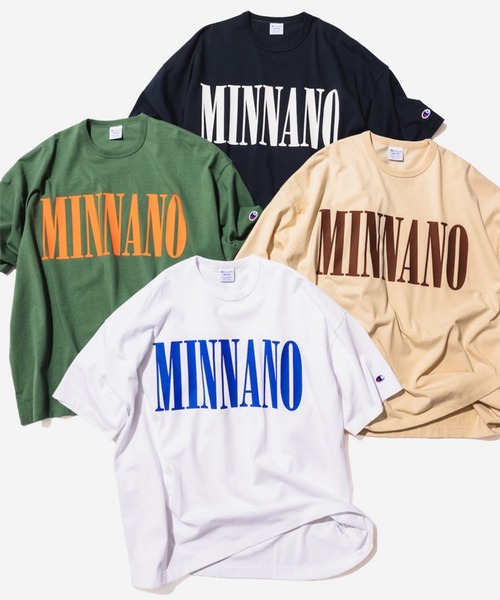 Champion(チャンピオン)の「【別注】Champion by MIN-NANO / ロゴ Tシャツ(Tシャツ/カットソー・メンズ・ベージュ/ネイビー/ホワイト・SMALL/MEDIUM/XX-LARGE/X-LARGE/LARGE/XXX-LARGE)」の4枚目の写真