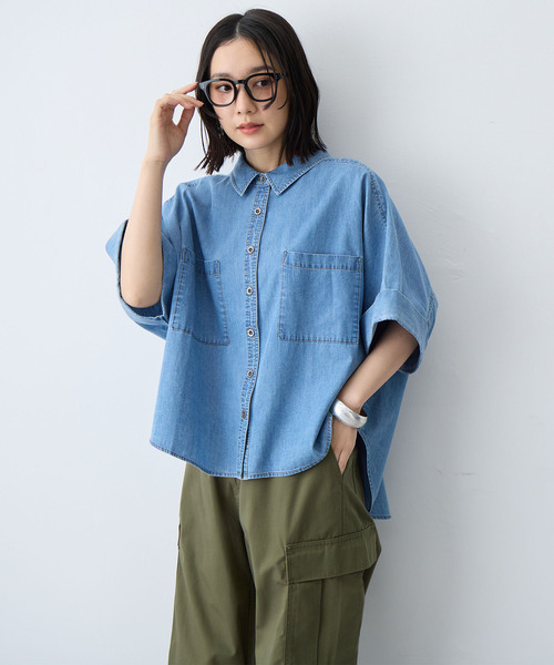 anyfee(エニフィー)の「【anyfee/大きいサイズ】ロールアップオーバーサイズデニムシャツ(シャツ/ブラウス・レディース・ブラック/ブルー・3L/LL/5L/4L)」の6枚目の写真