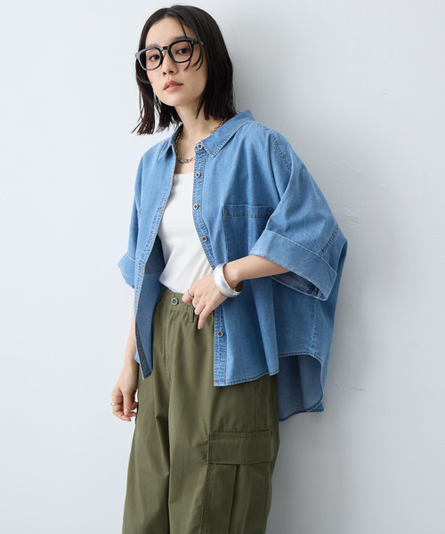 anyfee(エニフィー)の「【anyfee/大きいサイズ】ロールアップオーバーサイズデニムシャツ(シャツ/ブラウス・レディース・ブラック/ブルー・3L/LL/5L/4L)」の8枚目の写真