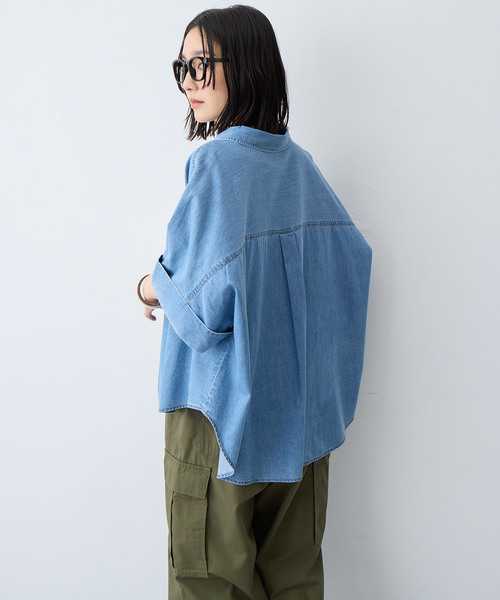 anyfee(エニフィー)の「【anyfee/大きいサイズ】ロールアップオーバーサイズデニムシャツ(シャツ/ブラウス・レディース・ブラック/ブルー・3L/LL/5L/4L)」の9枚目の写真
