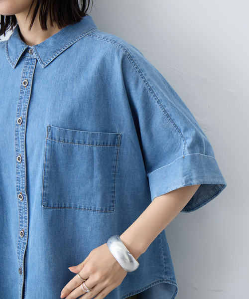 anyfee(エニフィー)の「【anyfee/大きいサイズ】ロールアップオーバーサイズデニムシャツ(シャツ/ブラウス・レディース・ブラック/ブルー・3L/LL/5L/4L)」の17枚目の写真