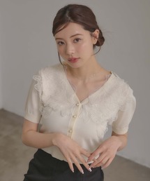 INGNI SOELA（イングソエラ）の「【INGNI　SOELA】レースカラー半袖ニットカーディガン／WEB限定（カーディガン/ボレロ）」