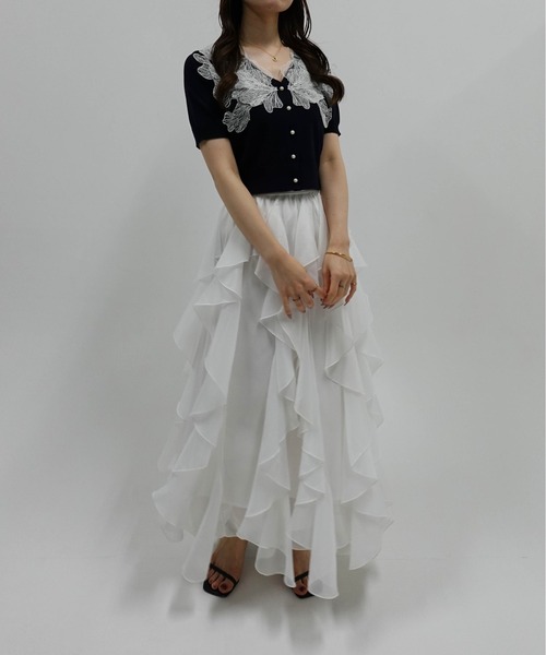 SOELA(ソエラ)の「レースカラー半袖ニットカーディガン(カーディガン/ボレロ・レディース・ピンク/ブラック/アイボリー/ネイビー系・FREE)」の14枚目の写真