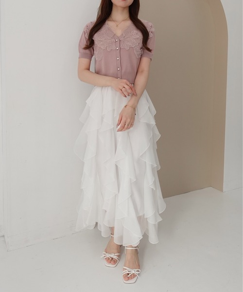 SOELA(ソエラ)の「レースカラー半袖ニットカーディガン(カーディガン/ボレロ・レディース・ピンク/ブラック/アイボリー/ネイビー系・FREE)」の16枚目の写真