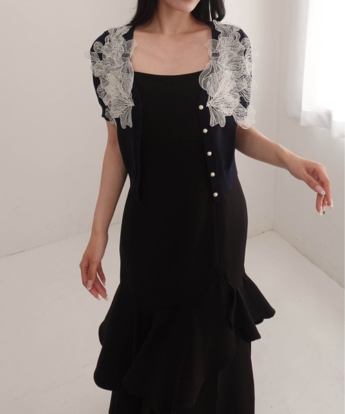 SOELA(ソエラ)の「レースカラー半袖ニットカーディガン(カーディガン/ボレロ・レディース・ピンク/ブラック/アイボリー/ネイビー系・FREE)」の22枚目の写真