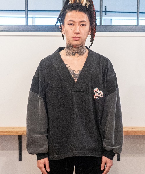 masterkey(マスターキー)の「msw1869- KABUKI-SWEAT スーベニアスウェット(MK27A-C-21)(スウェット・メンズ・インディゴブルー/ブラック・S/M)」の2枚目の写真