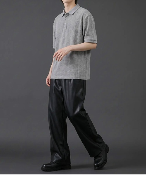 revertical(リバーティカル)の「リブジャガード 半袖ポロシャツ/ストライプ編み テクスチャーポロトップス(Tシャツ/カットソー・メンズ・グレー/ブラック・MEDIUM/LARGE)」の11枚目の写真