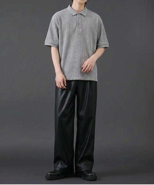 revertical(リバーティカル)の「リブジャガード 半袖ポロシャツ/ストライプ編み テクスチャーポロトップス(Tシャツ/カットソー・メンズ・グレー/ブラック・MEDIUM/LARGE)」の12枚目の写真