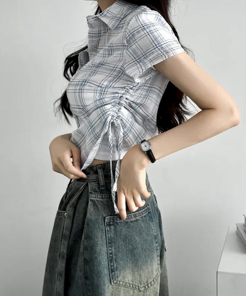 JOHNNY WOLF(ジョニーウルフ)の「ERIS サイドシャーリング シアー チェックシャツ(シャツ/ブラウス・レディース・ホワイト/ネイビー・FREE)」の17枚目の写真