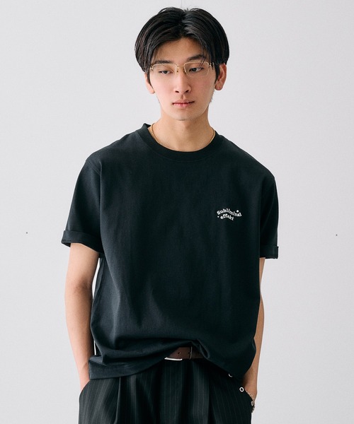 Adoon plain(アドーンプレーン)の「WAVE LOGO STUDDED T / ウェーブロゴスタッズデザインTシャツ(Tシャツ/カットソー・メンズ・ブラック/ネイビー/杢グレー/オフホワイト・LARGE/MEDIUM)」の1枚目の写真