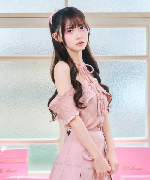 ReAmour(リアムール)の「オフショルリボンリブトップス(Tシャツ/カットソー・レディース・ホワイト/ピンク/ブラック・FREE)」の14枚目の写真
