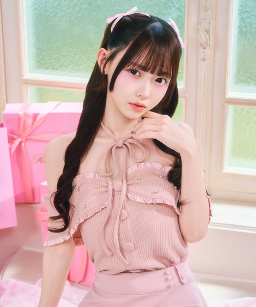 ReAmour(リアムール)の「オフショルリボンリブトップス(Tシャツ/カットソー・レディース・ホワイト/ピンク/ブラック・FREE)」の11枚目の写真