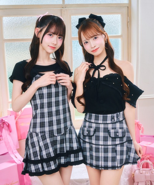 ReAmour(リアムール)の「オフショルリボンリブトップス(Tシャツ/カットソー・レディース・ホワイト/ピンク/ブラック・FREE)」の7枚目の写真