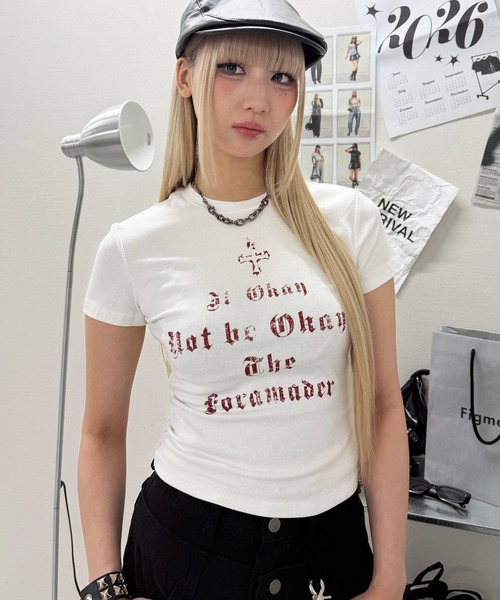 Figments(フィグメンツ)の「バッククロスレースT(Tシャツ/カットソー・レディース・ホワイト/ブラック・FREE)」の1枚目の写真