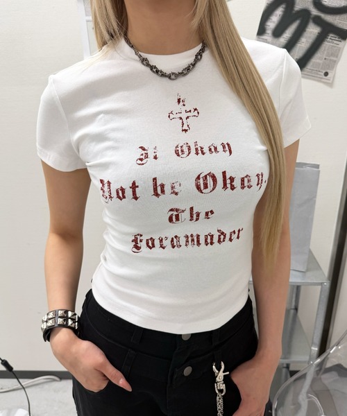Figments(フィグメンツ)の「バッククロスレースT(Tシャツ/カットソー・レディース・ホワイト/ブラック・FREE)」の3枚目の写真