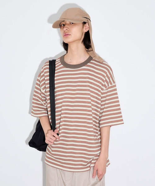 LAKOLE（ラコレ）の「ハニカムワッフルボーダーT / 741340（Tシャツ/カットソー・メンズ・オレンジ/ホワイト/ブラウン・LARGE/MEDIUM）」の3枚目の写真