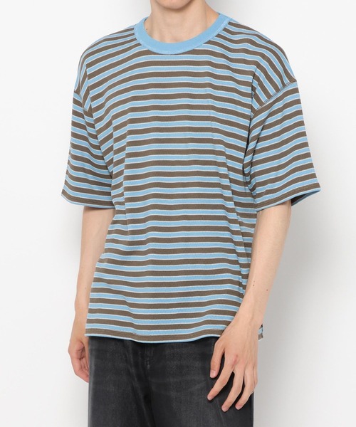 LAKOLE（ラコレ）の「ハニカムワッフルボーダーT / 741340（Tシャツ/カットソー・メンズ・オレンジ/ホワイト/ブラウン・LARGE/MEDIUM）」の5枚目の写真