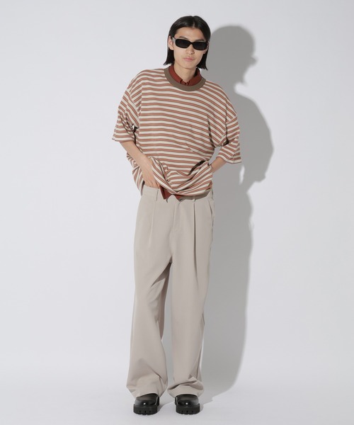 LAKOLE（ラコレ）の「ハニカムワッフルボーダーT / 741340（Tシャツ/カットソー・メンズ・オレンジ/ホワイト/ブラウン・LARGE/MEDIUM）」の6枚目の写真