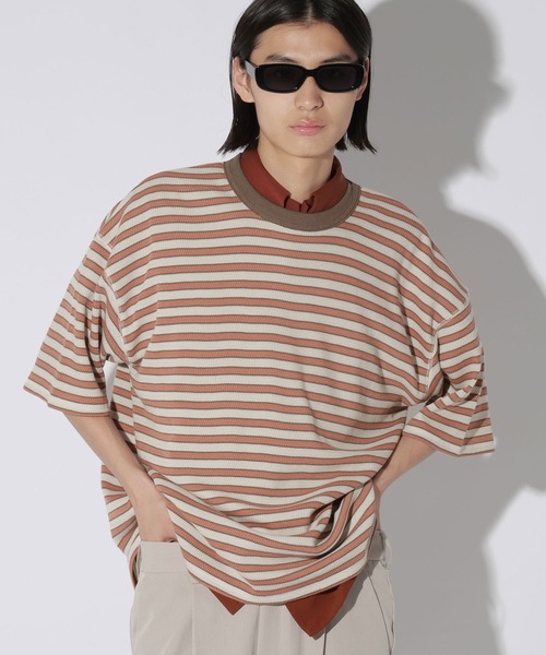 LAKOLE（ラコレ）の「ハニカムワッフルボーダーT / 741340（Tシャツ/カットソー・メンズ・オレンジ/ホワイト/ブラウン・LARGE/MEDIUM）」の10枚目の写真
