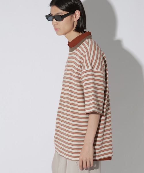 LAKOLE（ラコレ）の「ハニカムワッフルボーダーT / 741340（Tシャツ/カットソー・メンズ・オレンジ/ホワイト/ブラウン・LARGE/MEDIUM）」の12枚目の写真