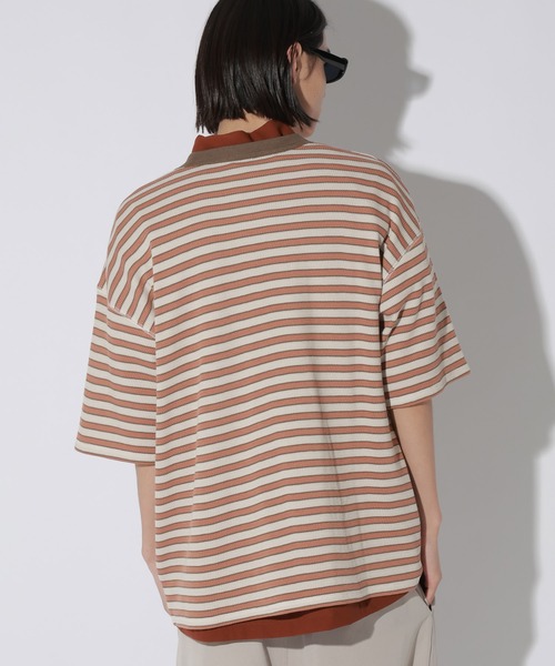 LAKOLE（ラコレ）の「ハニカムワッフルボーダーT / 741340（Tシャツ/カットソー・メンズ・オレンジ/ホワイト/ブラウン・LARGE/MEDIUM）」の13枚目の写真