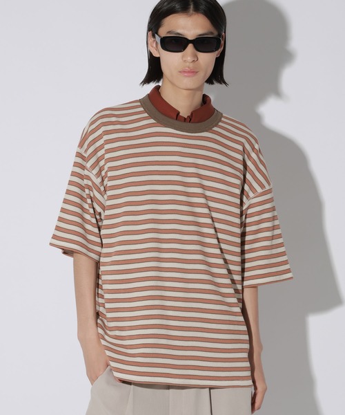 LAKOLE（ラコレ）の「ハニカムワッフルボーダーT / 741340（Tシャツ/カットソー・メンズ・オレンジ/ホワイト/ブラウン・LARGE/MEDIUM）」の11枚目の写真