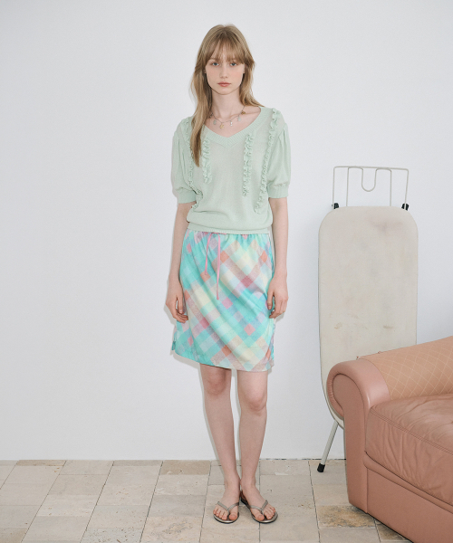 SINOON（シヌーン）の「Check Printed Midi Skirt (Mint)（スカート・レディース・ミント・FREE）」の3枚目の写真