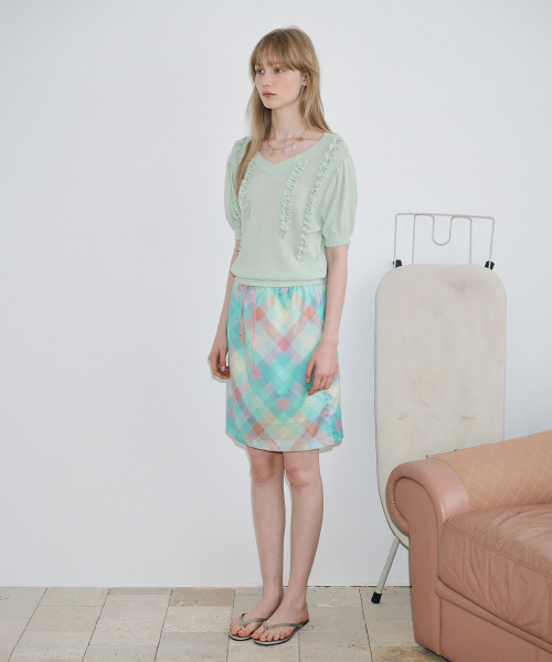 SINOON（シヌーン）の「Check Printed Midi Skirt (Mint)（スカート・レディース・ミント・FREE）」の4枚目の写真