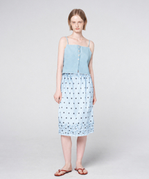 Polka Dot Satin Ruffle Elastic Waist Skirt Skyblue