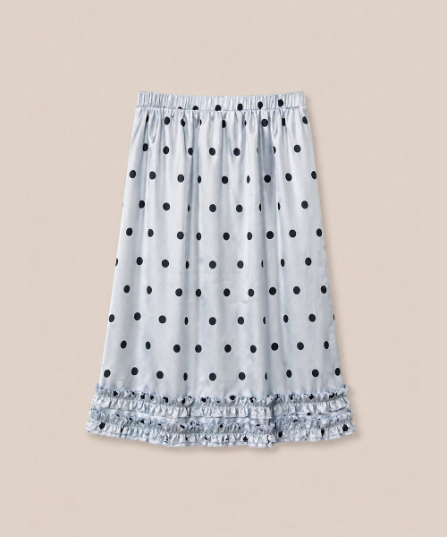 320SHOWROOM(320ショールーム)の「Polka Dot Satin Ruffle Elastic Waist Skirt Skyblue(スカート・レディース・スカイブルー・FREE)」の3枚目の写真