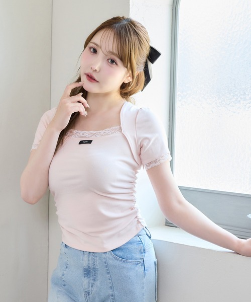 one after another NICE CLAUP（ワンアフターアナザーナイスクラップ）の「半袖レイヤードトップス（Tシャツ/カットソー・レディース・ドット/ベージュ/ピンク/ブラック・FREE）」の3枚目の写真