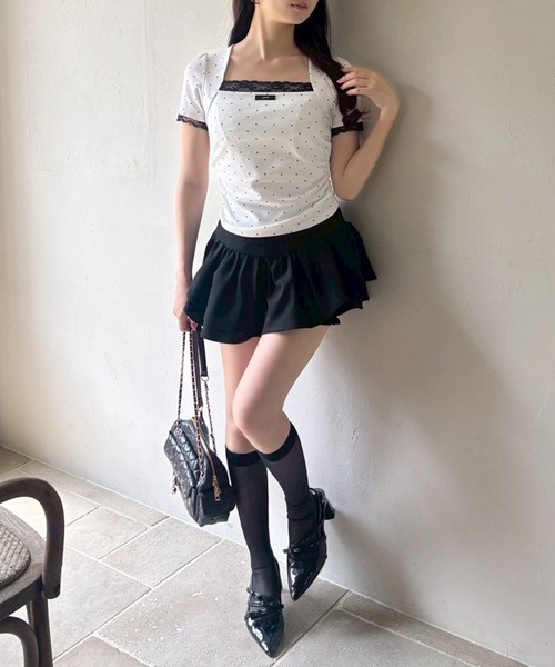 one after another NICE CLAUP（ワンアフターアナザーナイスクラップ）の「半袖レイヤードトップス（Tシャツ/カットソー・レディース・ドット/ベージュ/ピンク/ブラック・FREE）」の5枚目の写真