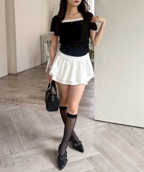 one after another NICE CLAUP（ワンアフターアナザーナイスクラップ）の「半袖レイヤードトップス（Tシャツ/カットソー・レディース・ドット/ベージュ/ピンク/ブラック・FREE）」の6枚目の写真