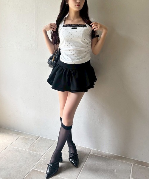 one after another NICE CLAUP（ワンアフターアナザーナイスクラップ）の「半袖レイヤードトップス（Tシャツ/カットソー・レディース・ドット/ベージュ/ピンク/ブラック・FREE）」の7枚目の写真