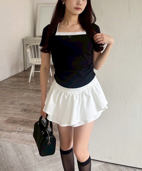 one after another NICE CLAUP（ワンアフターアナザーナイスクラップ）の「半袖レイヤードトップス（Tシャツ/カットソー・レディース・ドット/ベージュ/ピンク/ブラック・FREE）」の8枚目の写真