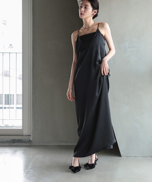 Callarus（カラルス）の「サテンワンピースセットアップ（ベアトップ＋キャミワンピース）［Callarus］（ワンピース・レディース・グレー/ブラック・M/S/LL/L）」の14枚目の写真