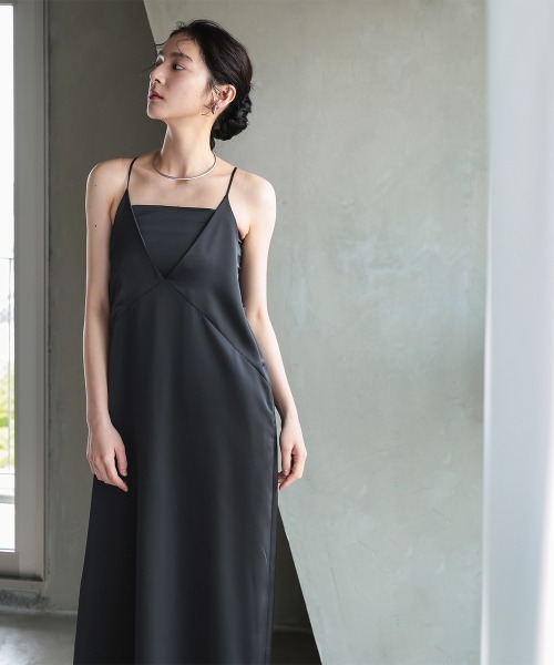Callarus（カラルス）の「サテンワンピースセットアップ（ベアトップ＋キャミワンピース）［Callarus］（ワンピース・レディース・グレー/ブラック・M/S/LL/L）」の18枚目の写真