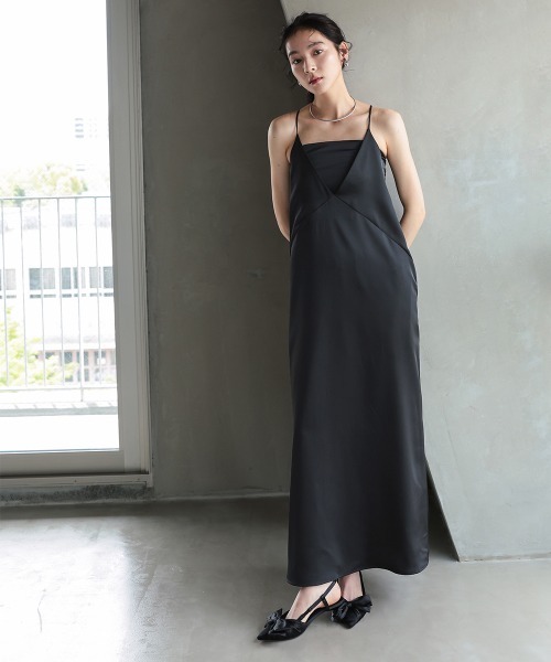 Callarus（カラルス）の「サテンワンピースセットアップ（ベアトップ＋キャミワンピース）［Callarus］（ワンピース・レディース・グレー/ブラック・M/S/LL/L）」の21枚目の写真