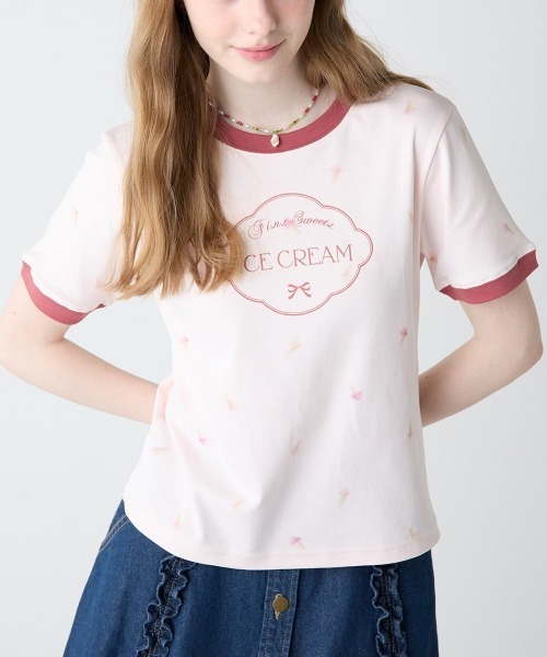 F i.n.t(フィント)の「アイスクリームプリントリンガーT/fint フィント(Tシャツ/カットソー・レディース・ミント/チェリーレッド・FREE)」の4枚目の写真
