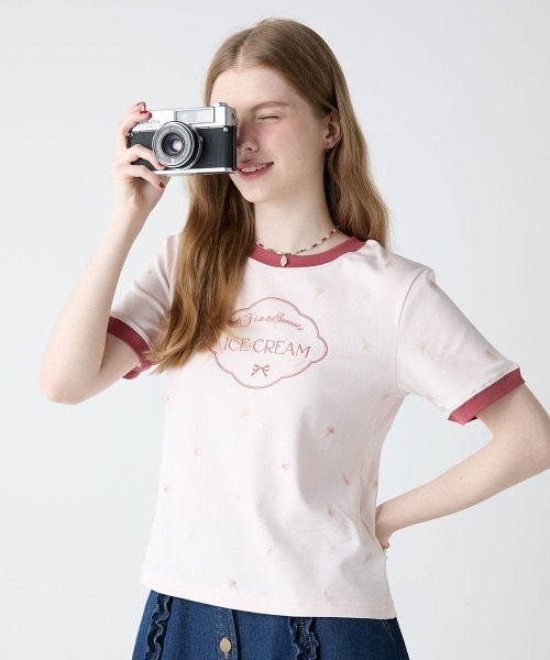 F i.n.t(フィント)の「アイスクリームプリントリンガーT/fint フィント(Tシャツ/カットソー・レディース・ミント/チェリーレッド・FREE)」の5枚目の写真