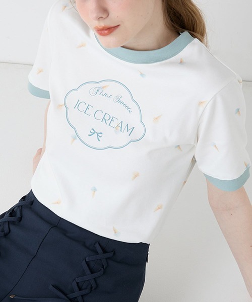 F i.n.t(フィント)の「アイスクリームプリントリンガーT/fint フィント(Tシャツ/カットソー・レディース・ミント/チェリーレッド・FREE)」の9枚目の写真