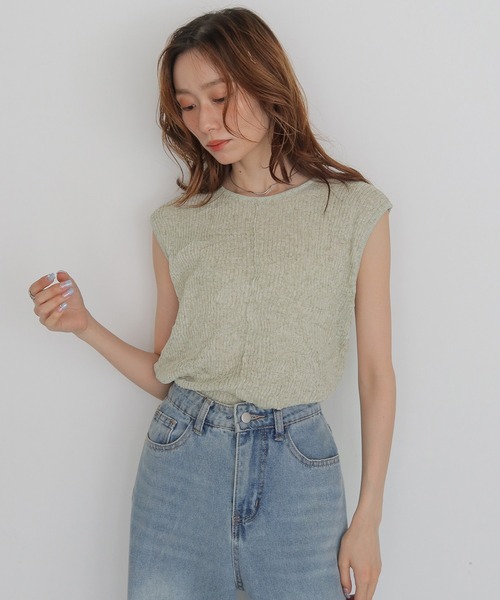 CLEIO(クレイオ)の「【CLEIO】リンクルシアーニットトップス WRINKLE SHEER KNIT TOPS(Tシャツ/カットソー・レディース・アイボリー/チャコールグレー/ベージュ/レッド/ライトグリーン・FREE)」の5枚目の写真