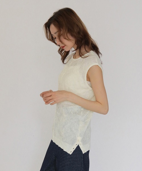 CLEIO(クレイオ)の「【CLEIO】リンクルシアーニットトップス WRINKLE SHEER KNIT TOPS(Tシャツ/カットソー・レディース・アイボリー/チャコールグレー/ベージュ/レッド/ライトグリーン・FREE)」の7枚目の写真
