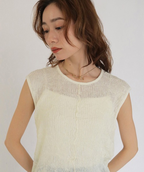 CLEIO(クレイオ)の「【CLEIO】リンクルシアーニットトップス WRINKLE SHEER KNIT TOPS(Tシャツ/カットソー・レディース・アイボリー/チャコールグレー/ベージュ/レッド/ライトグリーン・FREE)」の9枚目の写真