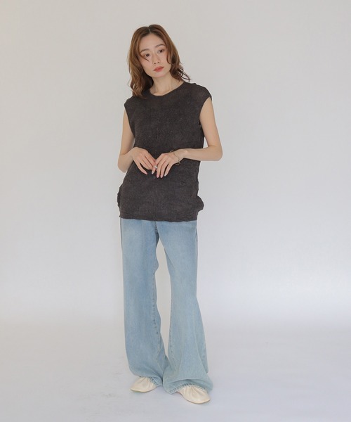 CLEIO(クレイオ)の「【CLEIO】リンクルシアーニットトップス WRINKLE SHEER KNIT TOPS(Tシャツ/カットソー・レディース・アイボリー/チャコールグレー/ベージュ/レッド/ライトグリーン・FREE)」の21枚目の写真