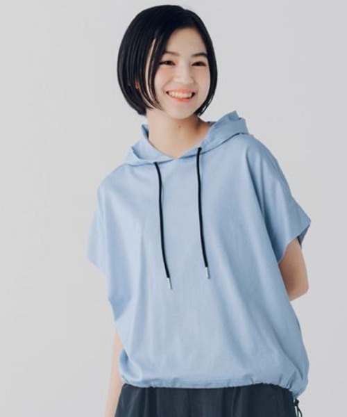 Belle Maison（ベルメゾン）の「【STANDARD me】裾スピンドルデザイン綿素材半袖Ｔシャツパーカ（Tシャツ/カットソー・キッズ・オフホワイト/ライトブルー・M/S/XS/XXS）」の2枚目の写真