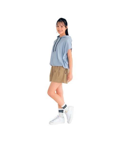 Belle Maison（ベルメゾン）の「【STANDARD me】裾スピンドルデザイン綿素材半袖Ｔシャツパーカ（Tシャツ/カットソー・キッズ・オフホワイト/ライトブルー・M/S/XS/XXS）」の6枚目の写真