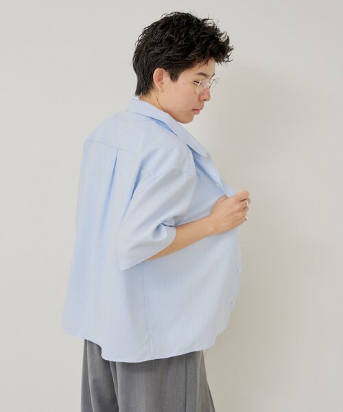 WHIMSIC(ウィムジック)の「【UNISEX】シアサッカーストライプシャツ(シャツ/ブラウス・メンズ・ブルー/グリーン/イエロー・FREE)」の9枚目の写真
